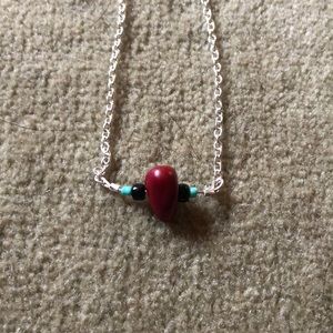 Handmade red and turquoise necklace